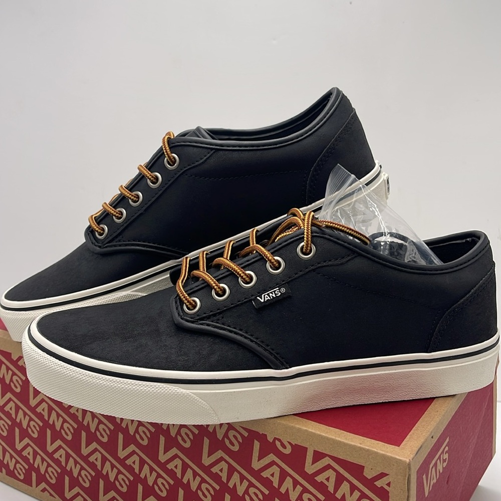 Vans Men’s Black Sneakers Classic Low-Top Design Atwood (Leather)BIck/Mrshmllow - Picture 7 of 16